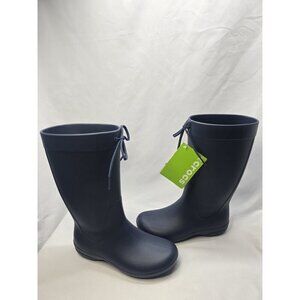 Crocs Freesail Tall Rain Boots Womens SZ 6 Navy Blue Rubber Pull On Lightweight